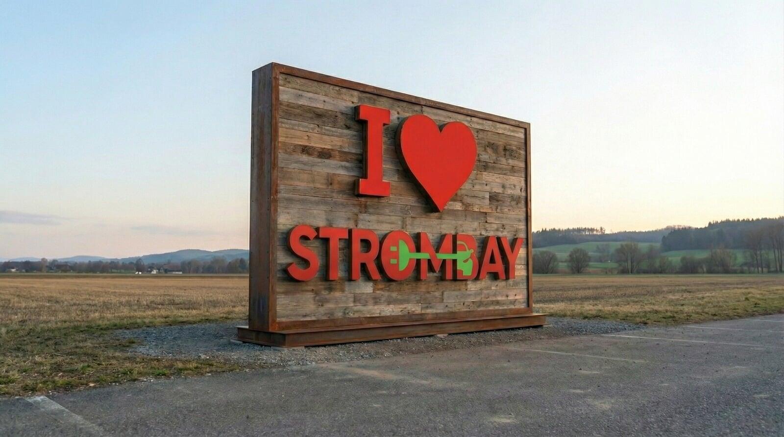 A sleek electric vehicle (EV) connected to an ultra-fast StromBay charging station, illustrating the premium and efficient charging experience